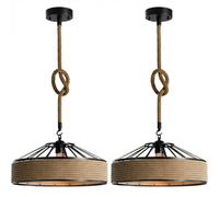 LEDSone Set of 2 Hemp Rope Ceiling Pendant Light Fitting, 30cm Lampshade 1M Twisted Braided Fle,E27 Lamp Holder Suspended Pendant Light Fitting Kit