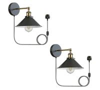 LEDSone Set of 2 Plug in Wall Lights Black with Switch, Industrial Vintage
