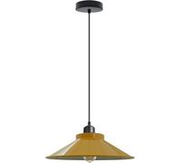 LEDSone Single Head Vintage Industrial Metal Cone Lampshade Ceiling Pendant Light Adjustable Round Cable Hanging Light Fixture for Bedroom Living Room Yellow with Bulb