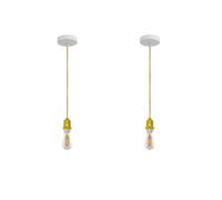 LEDSone Single Way 2 Pack Modern Pendant Light Fitting - Metal E27 Screw Lamp Holder Set Suspended Ceiling Pendant Light with 1M Yellow 3 core Cable Ideal for Living Room, Kitchen, Cafe Lightings