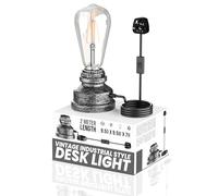 LEDSone Small Desk Lamp with Plug in Cord On/Off Switch Vintage Industrial E27 Dimmable Non Dimmable Bulb Water Pipe Table Lamp with Bulb for Bedside, Stairway Living Room (Brushed Silver)
