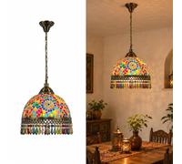 LEDSone Turkish Handmade Mosaic Glass Pendant Ceiling Light, Moroccan Hanging Lamp with E27 Socket, Decorative Vintage Ceiling Fixture for Living Room, Dining Room, Kitchen Island, Café & Restaurant