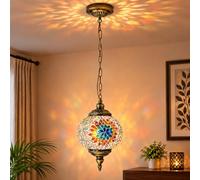 LEDSone Turkish Moroccan Mosaic Hanging Pendant Ceiling Light | Handmade Stained Glass Globe Chandelier, Antique Brass E27 Ceiling Lamp for Living Room, Bedroom, Hallway & Dining Room
