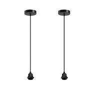 LEDSone Vintage 2 Pack Ceiling Pendant Light Fitting Black Metal E27 Bayonet Screw Lamp Holder 100cm Adjustable Braided Flex Cable Indoor Hanging Lamp Kit