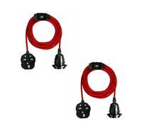 LEDSONE Vintage 2Pack Pendant Light Kit with Fabric Flex Cable 2m Hanging Light Fitting with E27 Bulb Socket and Plug with Switch Ideal for Home, Studio, Office, Café, or Decorative Lighting (Red)