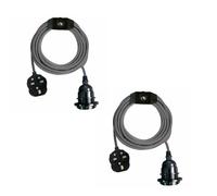 LEDSONE Vintage 2Pack Pendant Light Kit with Fabric Flex Cable 2m Hanging Light Fitting with E27 Bulb Socket and Plug with Switch Ideal for Home, Studio, Office, Café, or Decorative Lighting (Grey)