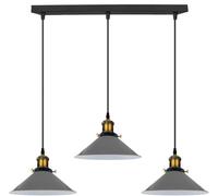 LEDSone Vintage 3 Head Industrial Pendant Light Grey Metal 22cm Shades E27 Ceiling Hanging Lamp with 95cm Adjustable Cable for Dining Room Kitchen Bar Loft Lighting