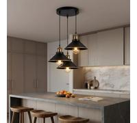 LEDSone Vintage 3 Light Hanging Pendant Light with Bulb Black Gold