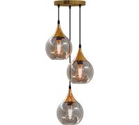 LEDSone Vintage 3 Way Pendant Light Glass Height Adjustable E27 Base Retro Industrial Globe Glass Ball Light Shade Ceiling Light Fitting Coffee Shop Bar Kitchen (Gold, with Bulb)