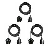 LEDSONE Vintage 3Pack Pendant Light Kit with Fabric Flex Cable 2m Hanging Light Fitting with E27 Bulb Socket and Plug with Switch Ideal for Home, Studio, Office, Café, or Decorative Lighting (Black)