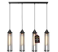 LEDSone Vintage 4 Way Pendant Light Black Metal Long Wire Cage Retro Lampshade with Adjustable Cable Cluster Light Shade for Dining Room, Kitchen, Living Room, Cafe, Restaurant, Hallway, Office