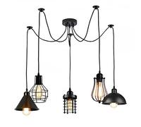 LEDSone Vintage 5 Way Ceiling Spider Pendant Light Metal Mutli Shade Indoor Lamp with Adjustable Cables for Bedroom Foyer Dining Room Restaurant Hall Hotel (Style 4 Without Bulb)