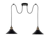 LEDSone Vintage Black Spider Pendant Light 2 Head, Cone Shaped Metal Shades with Adjustable 2M Cord, Easy Fit Industrial Ceiling Light for Kitchen Dining Room Cafe