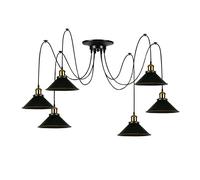 LEDSone Vintage Black Spider Pendant Light 6 Head, Cone Shaped Metal Shades with Adjustable 2M Cord, Easy Fit Industrial Ceiling Light for Kitchen Dining Room Cafe