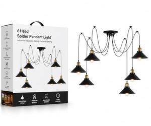 LEDSone Vintage Black Spider Pendant Light 6 Head, Cone Shaped Metal Shades with Adjustable 2M Cord, Easy Fit Industrial Ceiling Light for Kitchen Dining Room Cafe