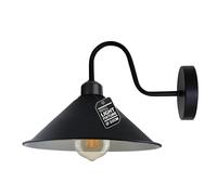 LEDSone Vintage Black Wall Sconce Light Industrial Retro Style Wall Lamp with Curved Arm and Metal Shade E27 Holder for Bedroom, Living Room, Hallway, Restaurant, Indoor (Black Inner White, With Bulb)