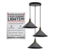 LEDSone Vintage Brushed Silver 3 Way Pendant Light Fixture 22cm Width Cone Shade Suspended Loft Triple Hanging Ceiling Lights with Adjustable Cable for Kitchen Island Living Room Dining Room (Grey)