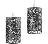 2 Pack of Brushed Silver Metal Bulb Guard Drum Shaped Lampshades for Ceiling Pendant Lights, Indoor Easy Fit Wire Cages for Kitchen, Hallways (Brushed Silver)