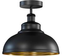 LEDSone Vintage Ceiling Light, Edison Flush Mounted Retro Style E27 Industrial Black Metal Shade Semi- Flush Mount Ceiling Light Fixture for Farmhouse Kitchen Bathroom Hallway (Black Inner Gold)