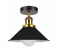 LEDSone E27 Flush Fitting Ceiling Light with 22cm Black Inner White Conical Lampshade Easy to Fit, Durable Metal Vintage Ceiling Lighting for Living Room,Bedroom with EPC A+ Bulb