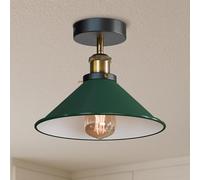 LEDSone Vintage E27 Flush Ceiling Light with 22cm Green Conical Lampshade Easy to Fit Durable Anti Rust Metal Ceilings Lighting Fixtures for Hallway, Bathroom, Bedroom, Foyer with EPC A+ Bulb