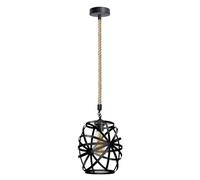 LEDSone Vintage Ceiling Pendant Light Fitting, Brown 50cm Twisted Braided Flex,E27 Lamp Holder Suspended Hemp Rope Pendant Light Fitting Kit with Black Cage