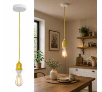 LEDSone Vintage Ceiling Pendant Light Fitting Yellow Twisted Braided Flex