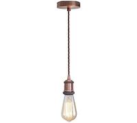 LEDSone Copper Vintage Metal Ceiling Pendant Light Fitting, Brown Twisted Braided Flex 1m Cable, E27 Lamp Holder Suspended Pendant Light Fitting Kit for Indoor Lightings