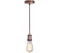 LEDSone Vintage Copper Pendant Light Fitting E27 - Industrial Ceiling Lamp with 2m Adjustable Twisted Braided Cable - Hanging Light Kit for Kitchen Island, Dining Room, Bedroom Lighting