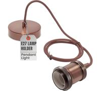 LEDSone Pendant Light Vintage 1m Fitting Modern Retro Industrial Style E27 Lamp Copper Holder Brown Round Braided Flex Copper Ceiling Rose.