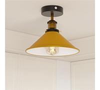 LEDSone Vintage E27 Flush Fitting Ceiling Light with 22cm Yellow Conical Lampshade Easy to Fit Premium Quality Metal Ceiliing Mount Lighting Fixtures for Hallway, Bedroom, Foyer with EPC A+ Bulb