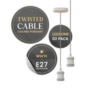 LEDSone Vintage E27 Pendant Light Fitting - White Hanging Ceiling Lamp Kit with Twisted Fabric 1m Cable & Rose - Industrial Retro Style for Kitchen, Bar, Dining Room