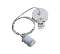 LEDSone Vintage E27 Pendant Light Fitting with 1m Grey Braided Cable - White Metal Ceiling Lamp Holder Kit for Indoor Lighting