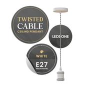 LEDSone Vintage E27 Pendant Light Fitting with Black & White Twisted Braided Cable - Ceiling Lamp Holder for Kitchen Bar Loft