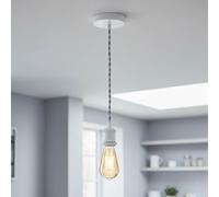 LEDSone White Vintage Metal Ceiling Pendant Light Fitting, Grey Twisted Braided Flex 1m Cable, E27 Lamp Holder Suspended Pendant Light Fitting Kit for Indoor Lightings