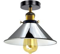 LEDSone Vintage Flush Mount Ceiling Light 22cm Cone Shade E27 Base Holder Lamp Fixture Easy Installation for Hallway Living Room Bedroom Kitchen Satin Nickel with Bulb