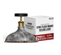 LEDSone Industrial Semi Flush Mount Ceiling Light 36CM Large Metal Shade Ceiling Lamp with E27 Base for Kitchen, Living Room, Bedroom Brushed Silver Easy Fit Anti Rust Ceiling Lighting Fixture