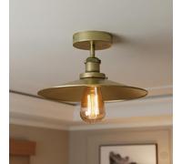 LEDSone Vintage Flush Mount Ceiling Light E27 Base with 22cm Green Brass Shade Easy Fit Anti Rust Durable Metal Industrial LED Ceiling Lighting Fixtures for Kitchen Dining Room Bedroom Hallway EPC