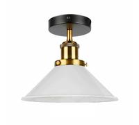 LEDSone Vintage Flush Mount Ceiling Lighting for Bedroom Living Room Kitchen Metal E27 Light Fixture 22cm White Cone Lampshade Semi Flush Lighting Without Bulb