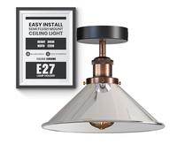 LEDSone Vintage Flush Mount Ceiling Lighting with E27 Base Metal 22cm Cone Lampshade Light Fitting for Bedroom Kitchen Hallway Dining Room No Bulb Chrome