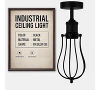 LEDSONE Vintage Flush Mount Light Black Ceiling Light Fitting with Cage E27 Metal Wire Industrial Cage Ceiling Lighting for Kitchen Bedroom Living Room and More