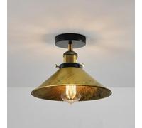 Vintage Ceiling Lighting with E27 Lamp Holder 22cm Yellow Brass Conical Lampshade Easy Fit Premium Quality Anti Rust Durable Metal Flush Ceiling Light for Living Room Kitchen Hallway With EPC A+ Bulb