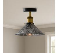 LEDSone Vintage Flush Mount Metal Ceiling Lighting 22cm Brushed Silver Conical Lamp Shade E27 Base Easy Fit Anti Rust Durable Semi Flush Ceiling Light Fitting for Kitchen Living Room with EPC A+ Bulb