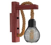 LEDSone Vintage Hemp Rope Wall Lamp with Plug Wood Wall Lamp E27 Indoor Loft Corridor Wall Lights Industrial Wall Sconce Bedside Lamp