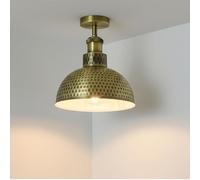 LEDSone Vintage Industrial Ceiling Light E27 Holder, 26cm Hammered Dome Shade, Green Brass Metal Semi Flush Mount, Anti-Rust Durable Ceiling Light Fitting for Kitchen, Living Room, Bedroom, Hallway