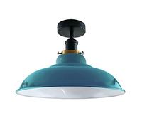 LEDSone Vintage Industrial Ceiling Light Industrial Metal 32 cm lampshade Ceiling Light Semi Flush Mount Mini Pendant Lighting for Farmhouse Porch Kitchen Bathroom (Cyan Blue, Without Bulb)