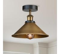 Vintage E27 Flush Ceiling Light with 22cm Yellow Brass Conical Lampshade Easy to Fit Durable Metal Premium Quality for Kitchen, Living Room, Bedroom, Hallway with EPC A+ Bulb