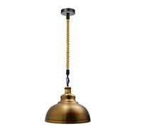LEDSone Vintage Industrial Ceiling Pendant Lighting Metal Dome Shade Adjustable Hemp Rope Hanging Light for Kitchen Loft Bar Cafe (Yellow Brass)