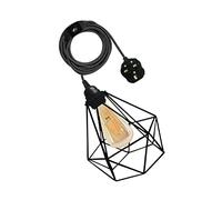 LEDSone Vintage Industrial Diamond Shape Metal Cage Pendant lamp Light for Kitchen Area, Dining Room, 4 Meters of Fabric Cable with Dimmer Switch, 3 Pin Plug in Lamp E27 Fitting (Black)
