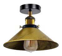 Vintage Ceiling Lighting with E27 Lamp Holder 22cm Yellow Brass Conical Lampshade Easy Fit Premium Quality Anti Rust Durable Metal Flush Ceiling Light for Living Room Kitchen Hallway With EPC A+ Bulb